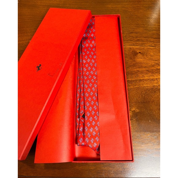 Ferrari 100% Silk Necktie Red All Over Logo Print Made in Italy w Box - Picture 6 of 8
